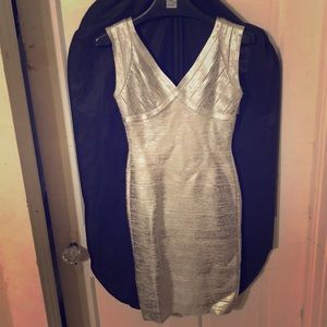 Herve Leger silver bodycon dress